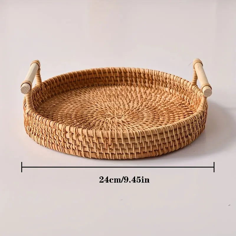 Handwoven Rattan Tray & Food Storage Basket | Eco-Friendly Kitchen Organizer with Lid